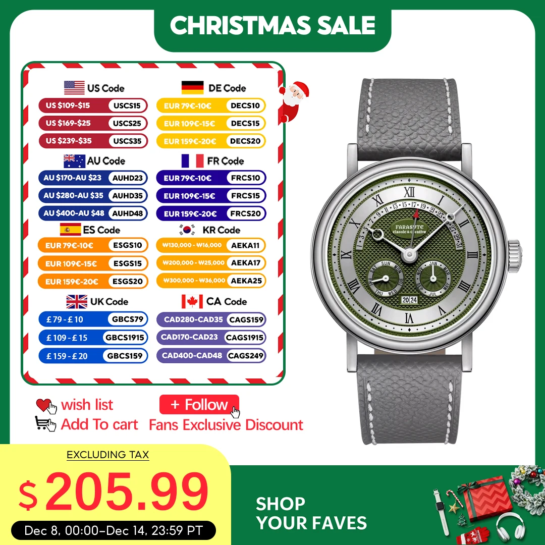

FARASUTE Men's Mechanical Watch Flyback Function Seagull Movement Month Display Week Display Calendar YearDisplay Sapphire Watch