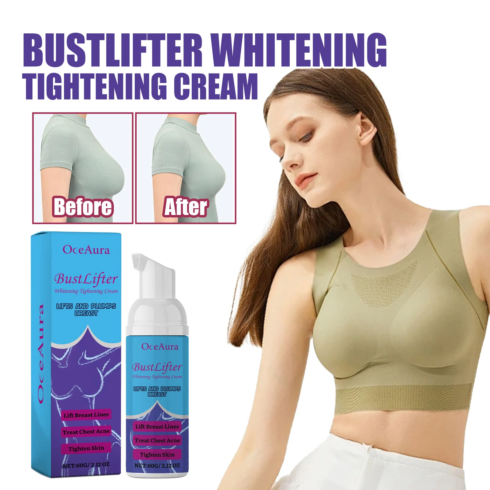 

Bust Lifter Whitening Tightening Cream,Anti Sagging Massage Care Breast Cream, Lift The Chest To Make It Firm And Full