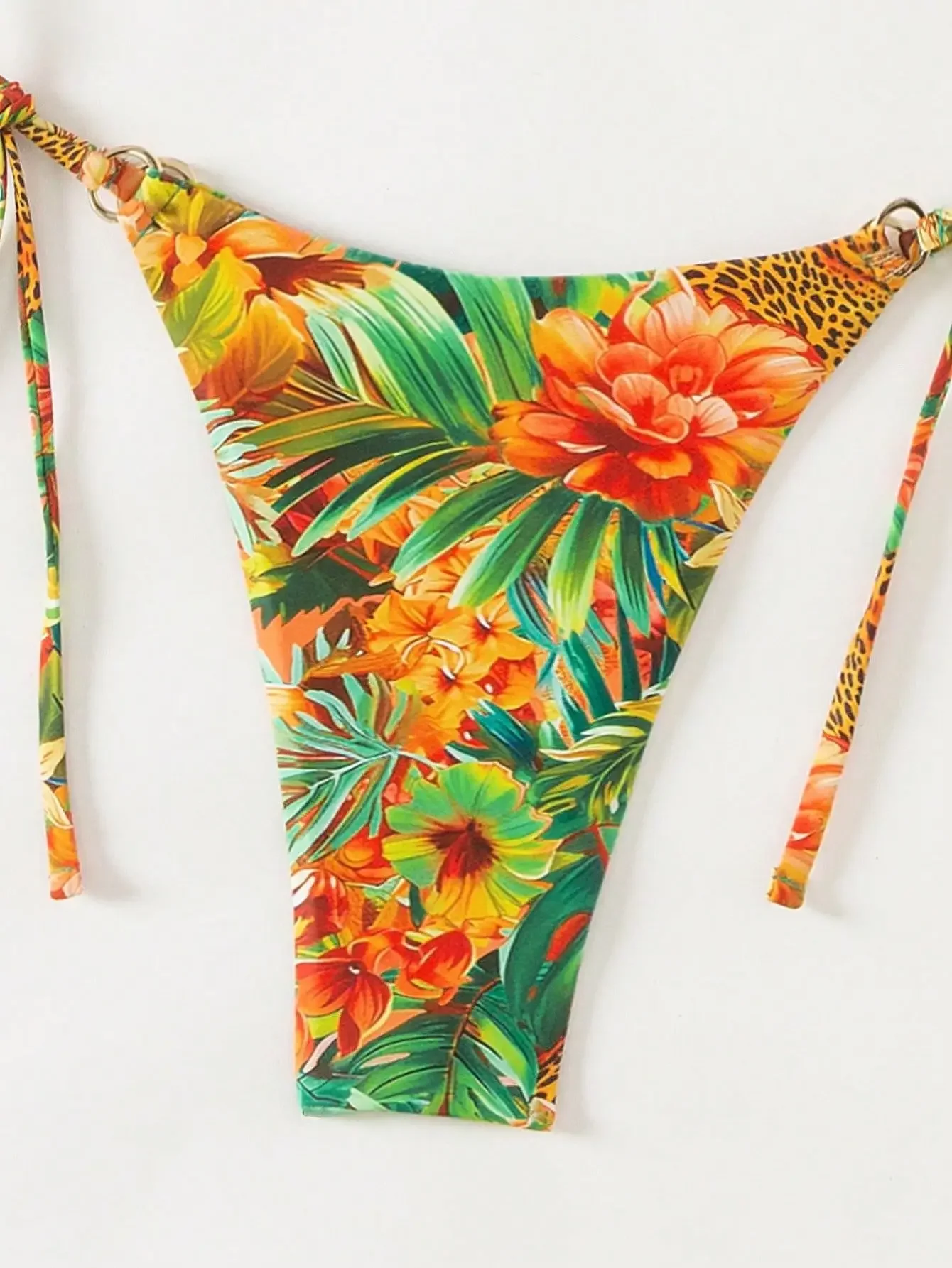 Conjunto de biquíni com estampa tropical feminino 2025 novo maiô de 2 peças sexy triângulo halter sem costas tanga roupa de banho praia férias wear