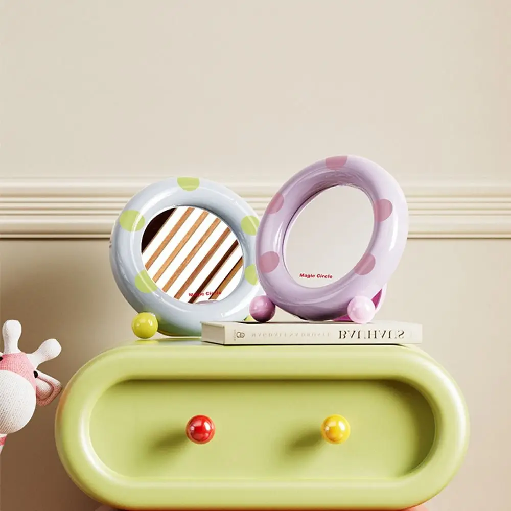 Fashion Round Desktop Makeup Mirror Dopamine with Adjustable Bracket Cosmetic Mirror Vertical Vanity Mirror Bedroom Decoration