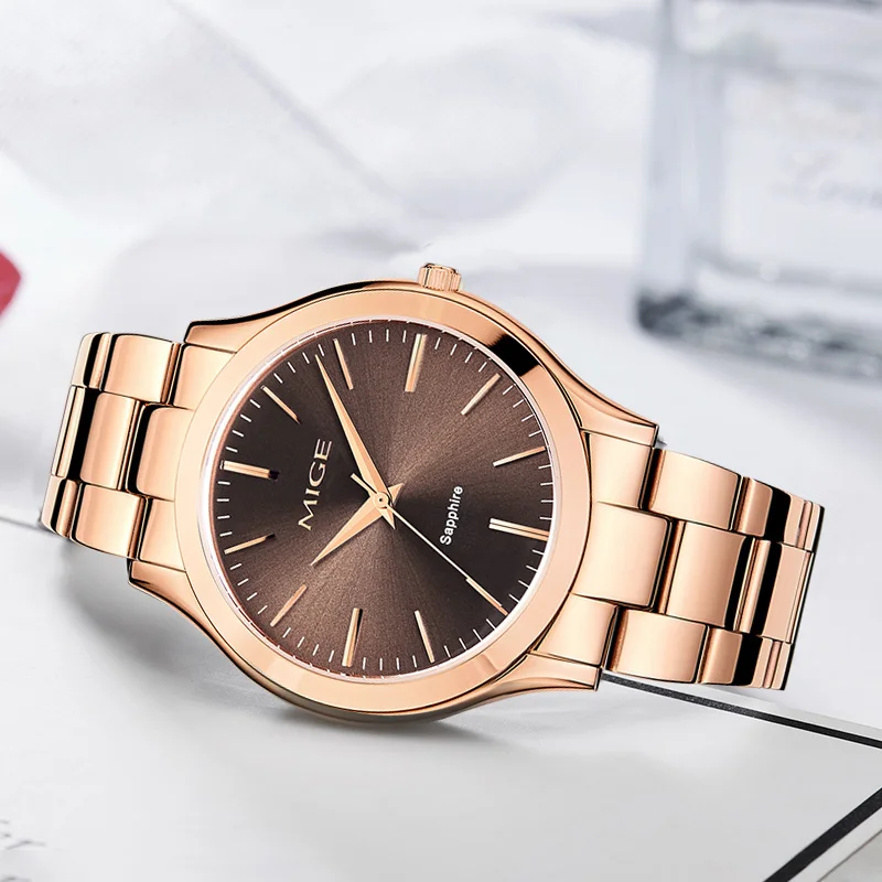 MIGE Fashion Couple Quartz Wristwatch Luxury Women Stainless Steel Quartz Wrist Watches men‘s Business Casual Wristwatches