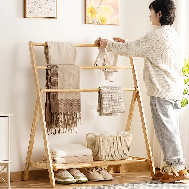 

Многофункциональная вешалка из цельного дерева, от пола до потолка, балконная сушилка для одежды, вешалка для одежды, простая многослойная вешалка для дома, спальни