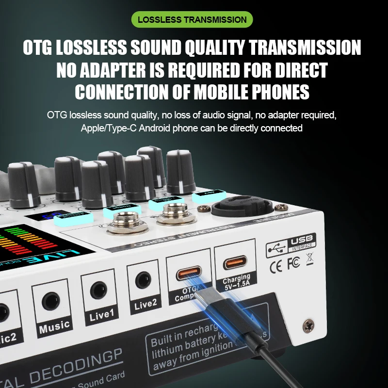 GOOERMI SN800 USB Audio Interface Sound Card with Bluetooth 48V Phantom Power Podcast Mixer for PC Studio Recording Live - view 2