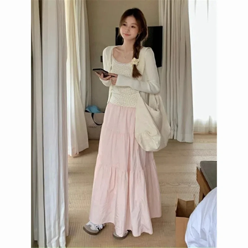 

Pink Gentle Skirt A-line Half Length Skirt for Women's Summer New High Waist Slimming Cake Skirt Layered Long Skirt