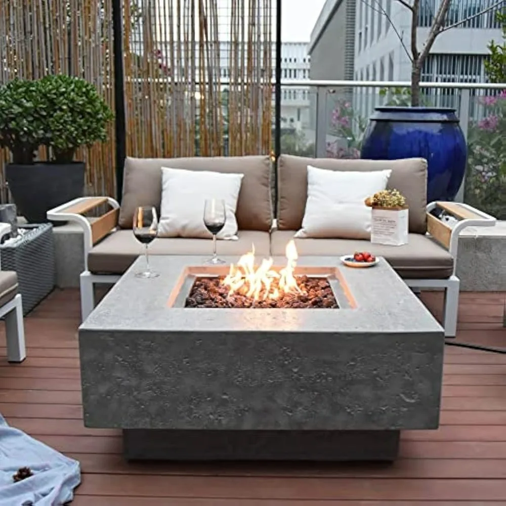 Manhattan Outdoor Gas Firepit Table 36 Inches Natural Gas Fire Pit Patio Heater Concrete High Floor Clearance Firepits