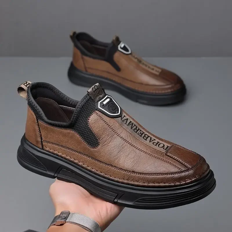 Slip-on Round Toe Men\'s Leather Shoes Comfortable High Quality Fashion Low Price Retro Elegant Male Casual Shoe Social New In Pu