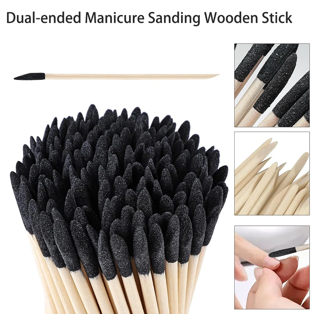 20/50/100pcs Double-ended Black Sand Wood Stick Multifunction Manicure Removing Fake Nails Rhinestones Dotting Cuticle Pusher