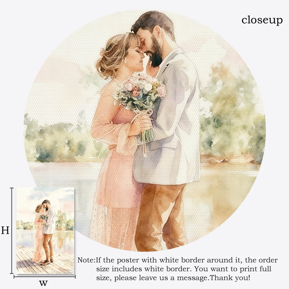 لوحة زوجين مخصصة من الصورة، صورة مائية مخصصة لذكرى الزفاف، هدية تذكارية للحيوانات الأليفة الفريدة، طباعة قماشية #6