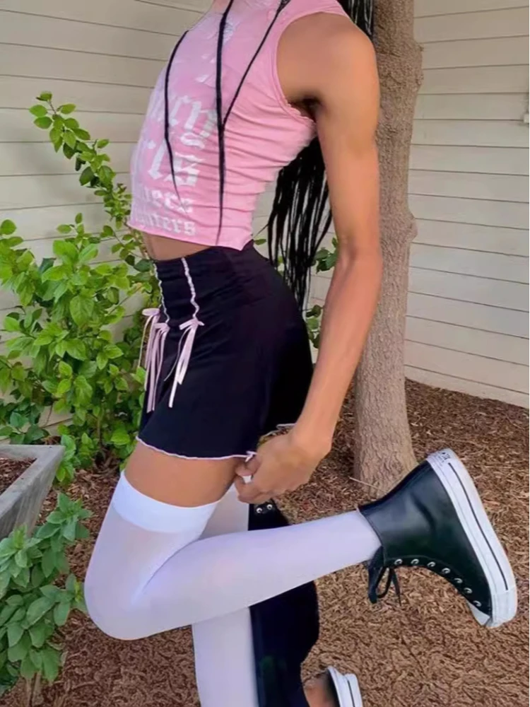 

European and American Summer New Women's Black Y2K Casual Gothic Bow Daily Cute Half Skirt High Waist Short Skirt summer sexy