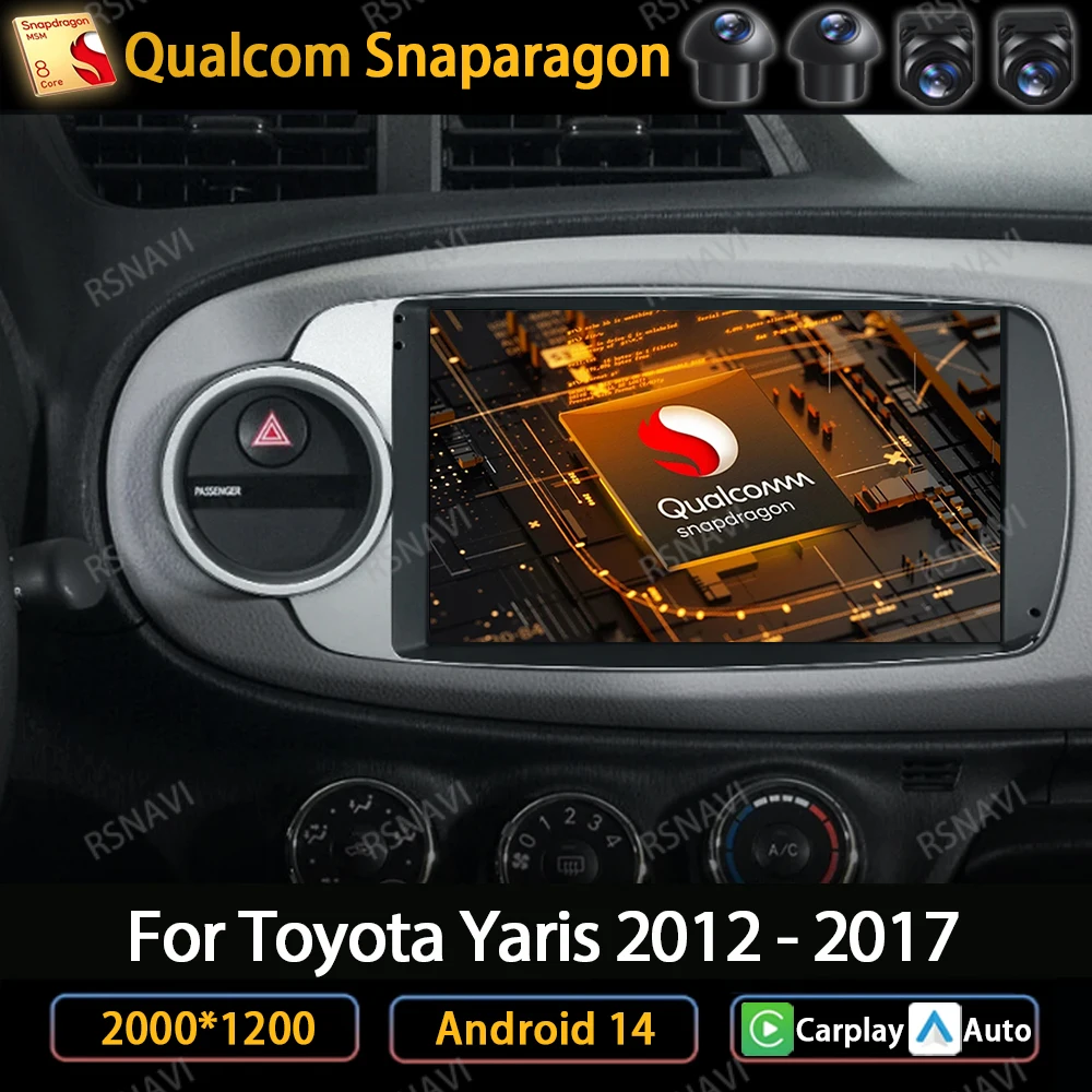 

Автомобильный радиоприемник Android 14 для Toyota Yaris 2012 2013 2014-2017, мультимедийный стерео видеоплеер для Carplay Auto 4G LTE 5G WIFI QLED DSP