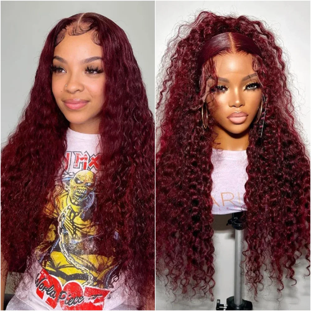 

Парик с прозрачной HD-основой 13x4/13x6, цвет 99J бордовый, с глубокими волнами, предварительно выщипанный, из натуральных человеческих волос, для женщин, 40 дюймов