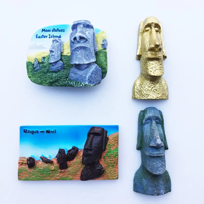 

World Heritage Chile Easter Island Three-dimensional Moai Statue Hand-painted Decorative Crafts Magnetic Fridge Magnet