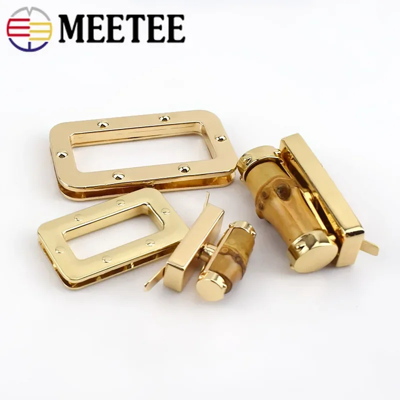 2/5Pcs Meetee Bamboo Turn Lock Snap Women Bag Twist Buckles Closure Clasps DIY Metal Purse Buckle Hardware Decor Accessories