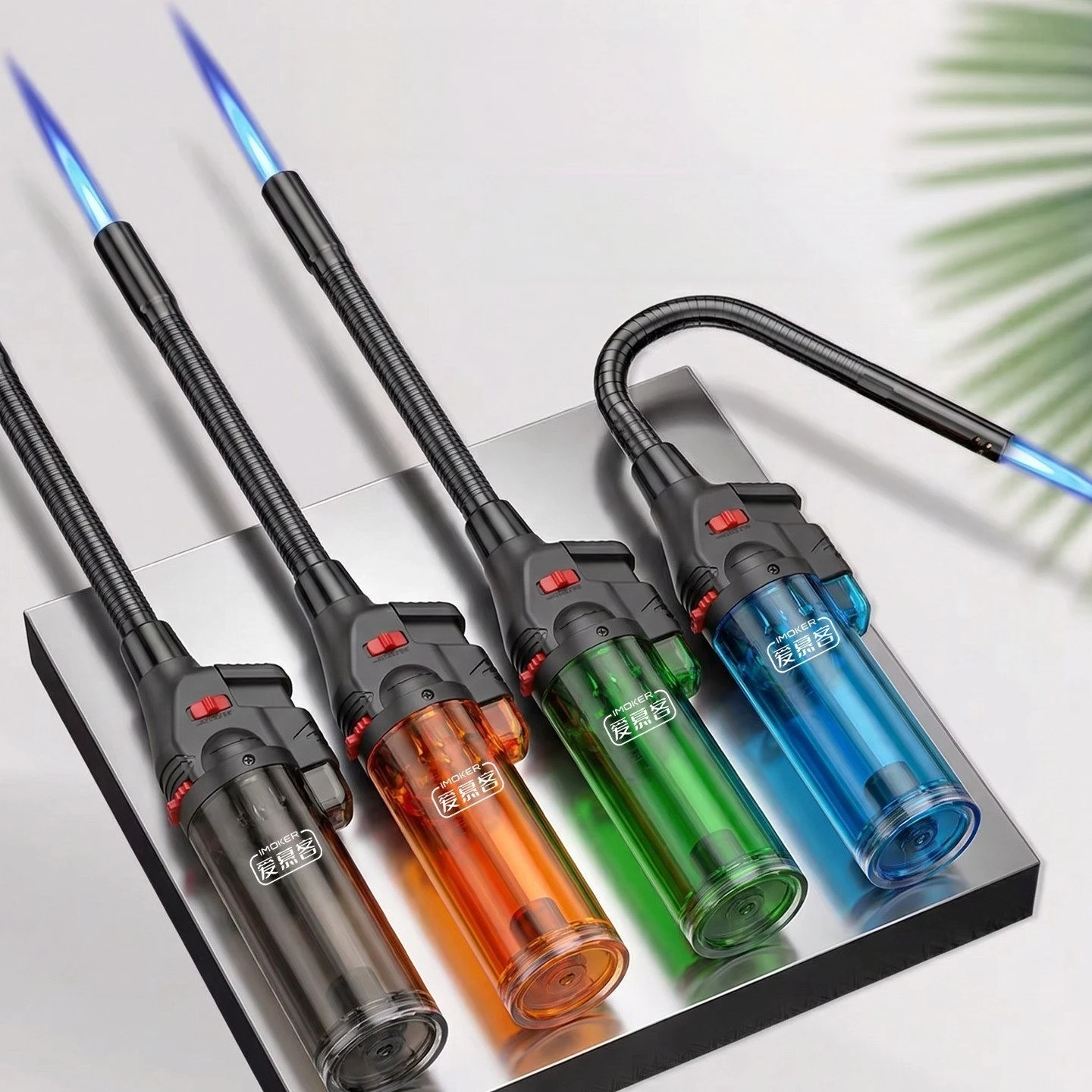 New 360 Degree Flexible Long Handled Lighter with Windproof and Visible Air Window, Large Capacity Inflatable Welding Gun