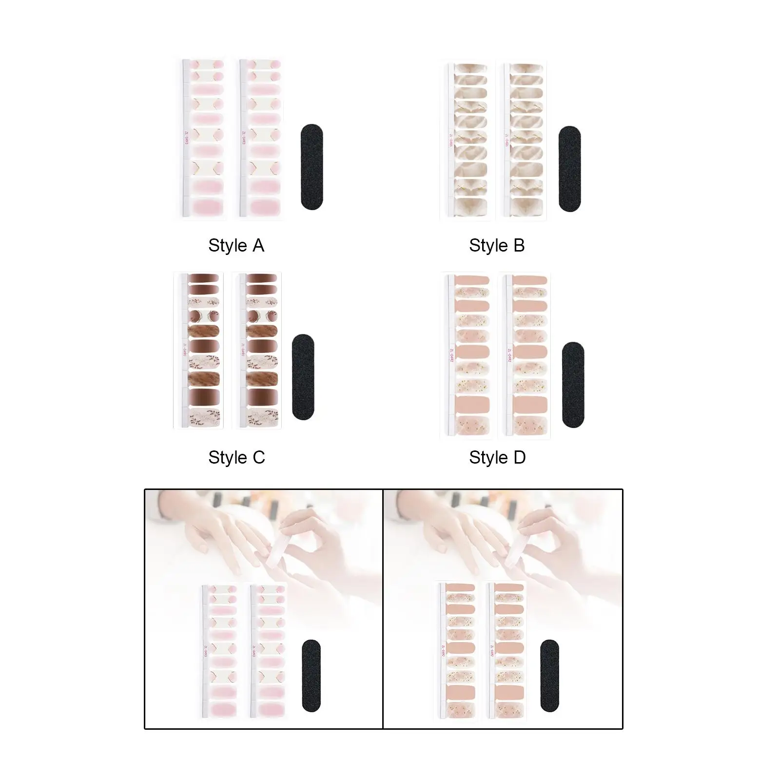 20x Full Wrap Nail Polish Stickers Semi Cured Gel Nail Wraps Beauty with Nail File Nail Gel Polish Strips for Girls Salon
