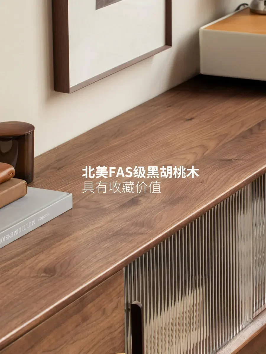 New Chinese-style Household Black Walnut Modern Simple Storage Solid Wood TV CabinetX9