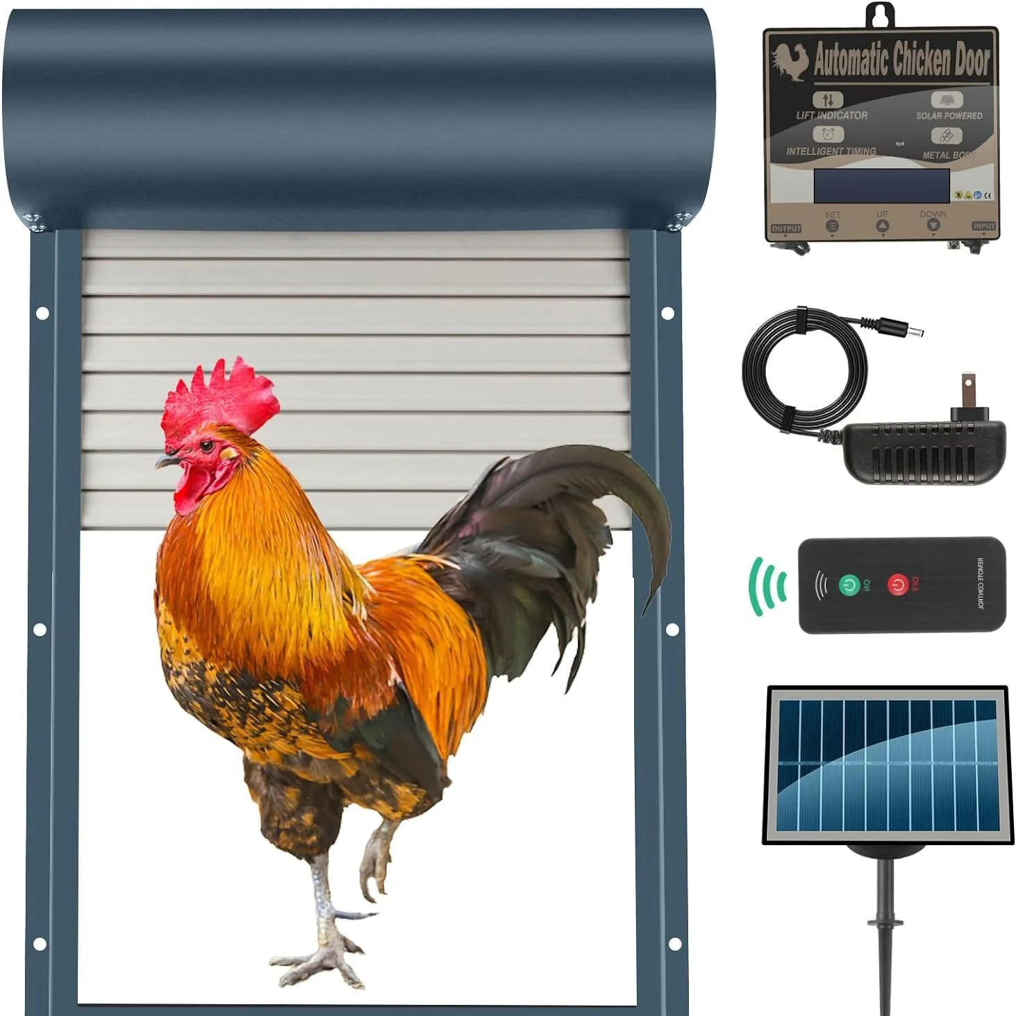 2024 Solar Powered Coop Door Sensor Aluminum Remote Control Automatic Chicken Coop Door with Opener and Timer