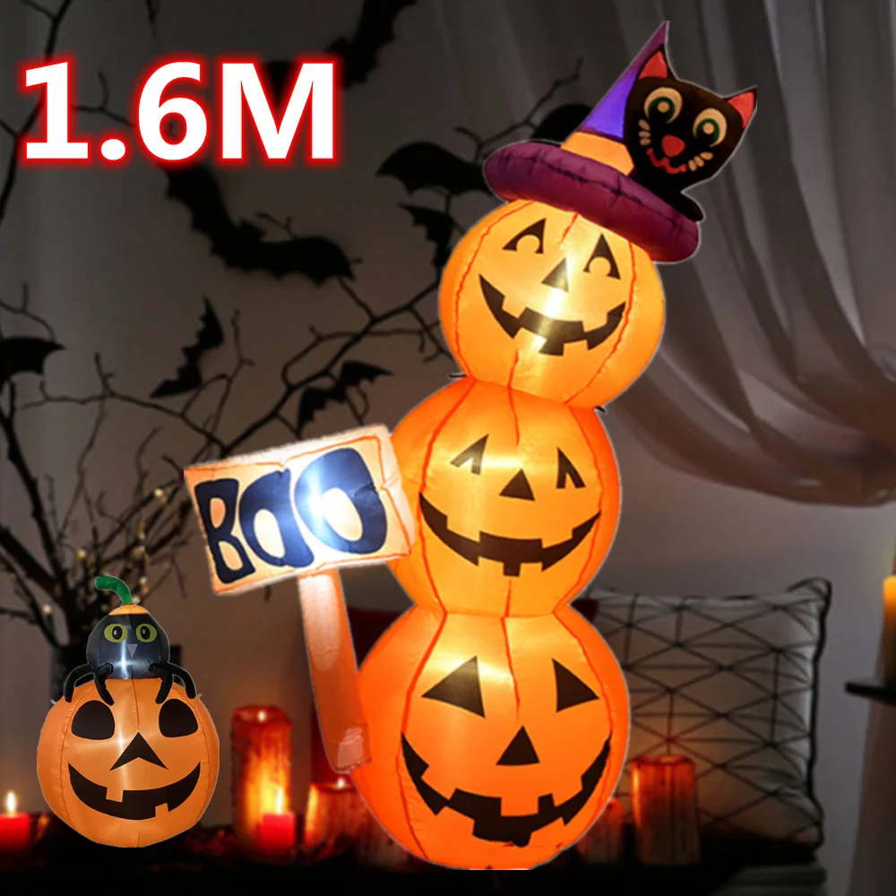 

1.6M Halloween Electric Inflatable Three Pumpkin Black Cat with LED Halloween Decoration Atmosphere Decoration Inflatable Mold