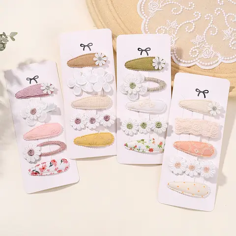 여아용 미니 헤어 클립, 귀여운 꽃 활 토끼 공주 머리핀, 사랑스러운 뱅 사이드 클립, 헤어 액세서리, 5 개/세트 Best5