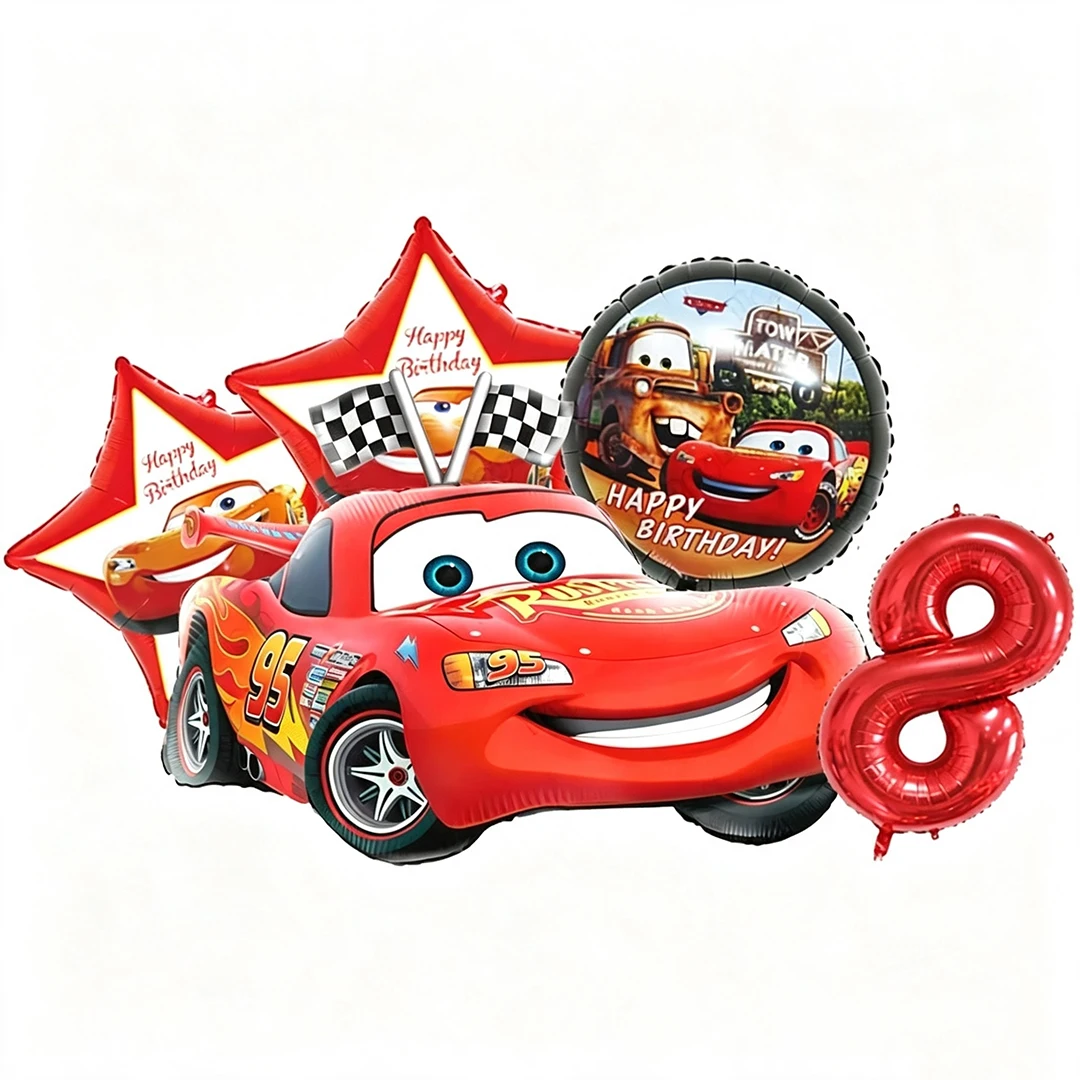 Cartoon Lightning Car Thema Folieballonnen Set Nummer 1-8 Ballon Cartoon Auto Gelukkige Verjaardag Feestdecoratie Benodigdheden Feestartikel