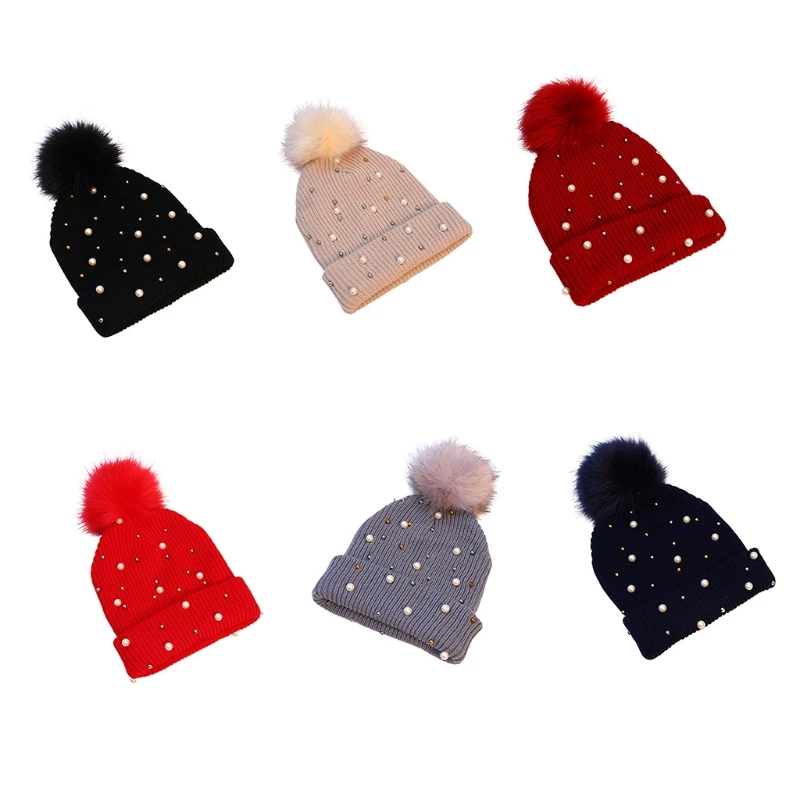 Fashion Pearl Woolen Hat Beanie Hat Knit Hat Windproof for Outdoor Sports