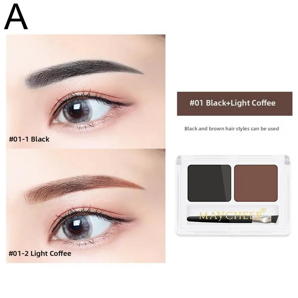 Paleta de maquillaje en polvo para cejas, 2 colores, negro, marrón, potenciador de ojos, cepillo profesional resistente al agua con paleta de sombra H2R6