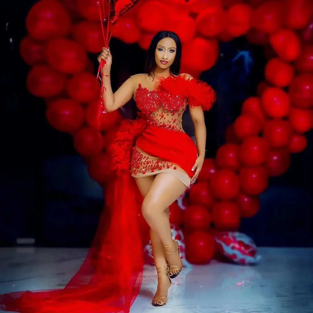 Aso Ebi Christmas Cocktail Party Dresses Ruffles Side Train Major Beads Pearls Plus Size Mermaid Prom Dress Wedding Party Gowns