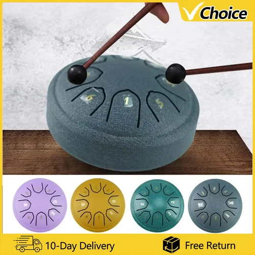 Imagen 1 del producto Tambor de lengua de acero de 8 tonos de 4,5 pulgadas, Mini tambores de mano, baquetas, pandereta musical con instrumento de accesorios