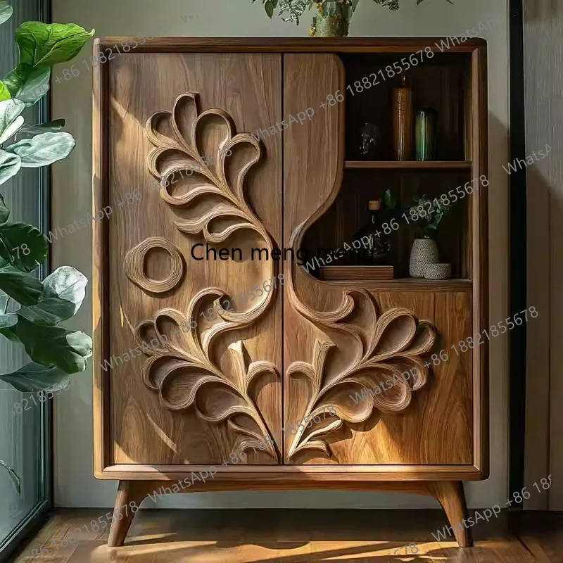 

Song-style aesthetics pure solid wood carving flowers, home side cabinets storage, plant flower carving porch cabinets
