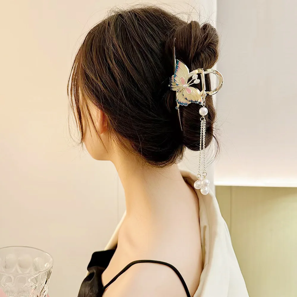 2022 Korean  Rhinestone Butterfly Hair Clips Women Fashion Hair Claw Elegant Large Metal Crab Shark Clip Female Hair Accessories