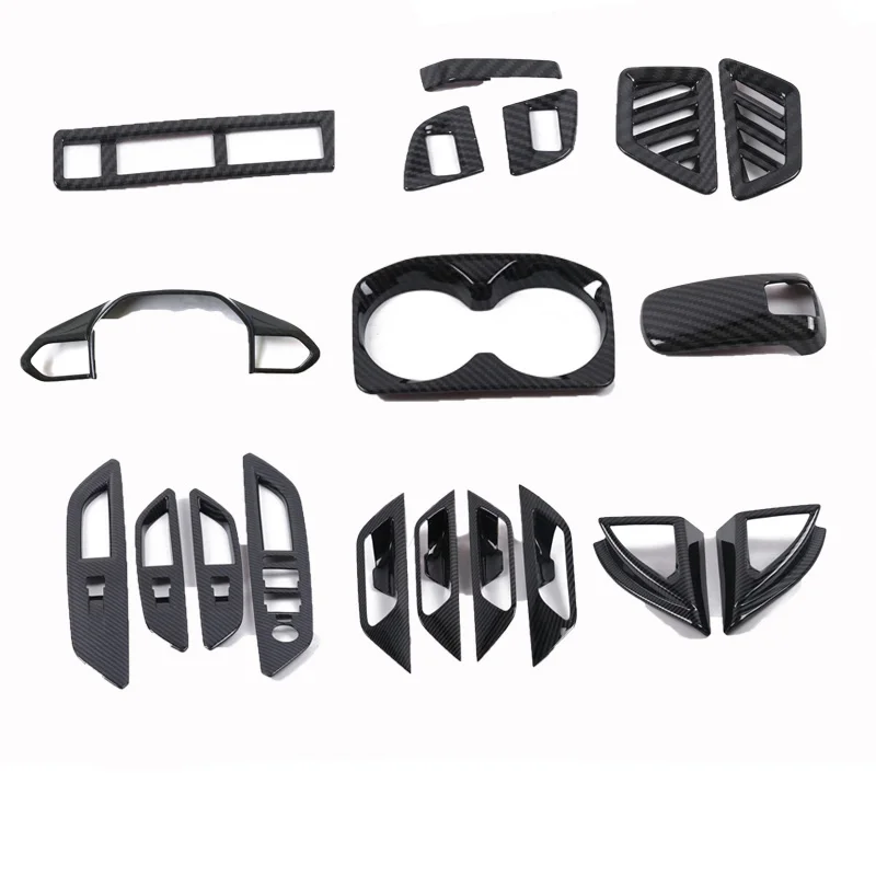 For Peugeot 3008 5008 GT 2017 - 2023 Carbon Fiber Look Interior Window Water Cup Holder Door Handle Bowl Cover Trim Accessories