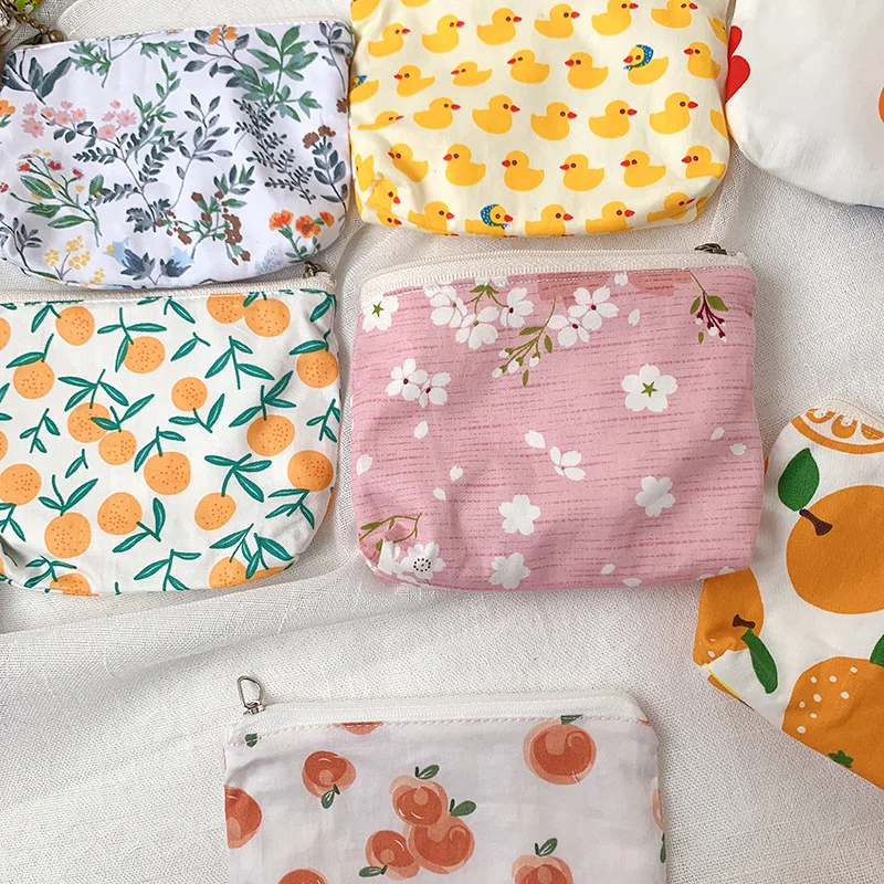 Fashion Flower Pattern Cute Coin Purses Small Fresh Canvas Zipper Coin Wallet Girls Earphone Coin Key Money Storage Bag Pouch