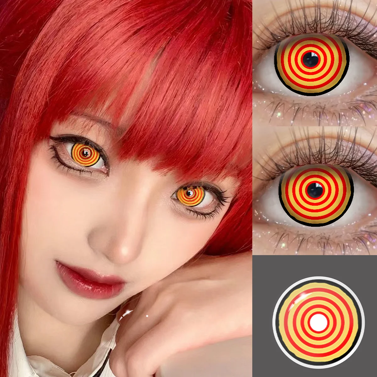 VISUASHOW Gelbe Anime-Cosplay-Farbkontaktlinsen, 1 Paar, halbjährlich verwendbare Einweg-Augenlinsen für Cosplay-Halloween-Partys – Detail 1