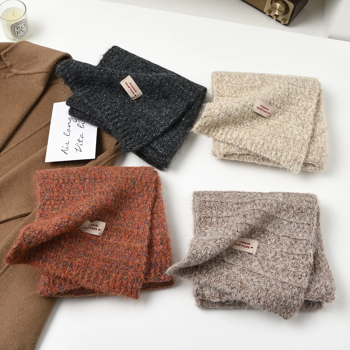 

Korean wool blend scarf for women in winter soft wool knitted warm thickened scarf student couple ins trendy