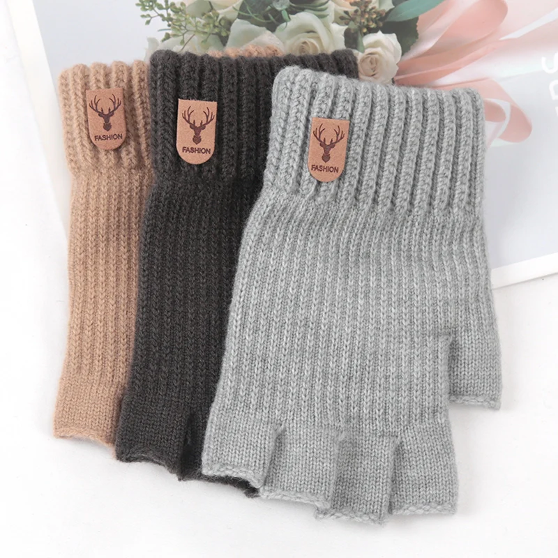 Schwarze Winter-Herbst-Strickhandschuhe, warme Plüsch-Fingerlose Handschuhe für Männer und Frauen, Outdoor-Sport, Touchscreen-Arbeitshandschuhe, Guantes