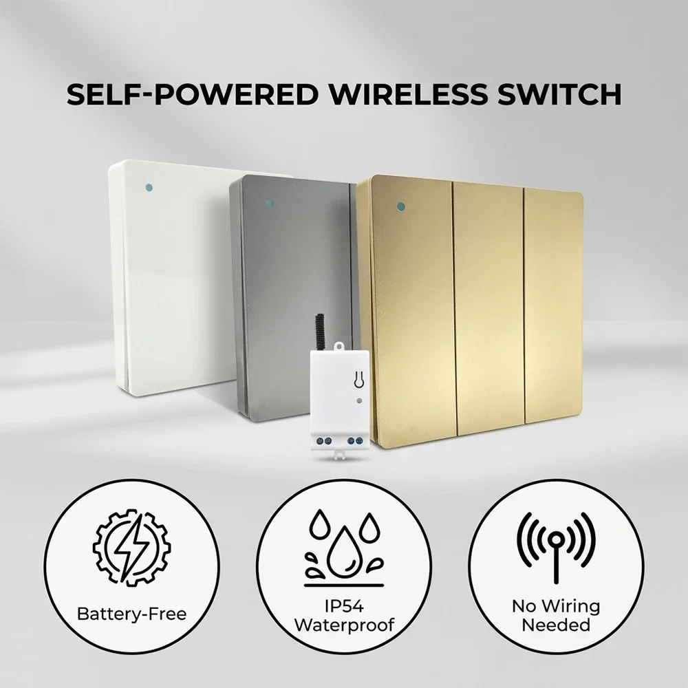 Self-Pow Wall Light Wireless Switch Self-Powered Remote Control No Battery No Wire IP54 Waterproof Indoor Outdoor Kinetic Switch