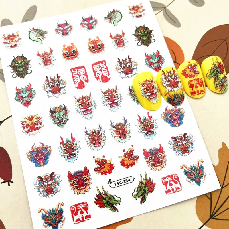 Nieuwste Dragon Design 3d Back Lijm Zelfklevende Nail Art Sticker Decal Sliders Tips Tsc 254 Nieuwe