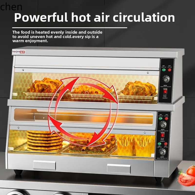 خزانة عازلة لبرجر الدجاج المقلي HTT، معدات متجر برجر تسخين بدرجة حرارة ثابتة، خزانة عرض مقلي للأطعمة المقلية