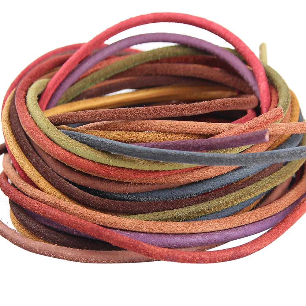 2 Meter 3 mm Roud Echtleder-Kordel, bunte Armband-Schnur, Spitzenband, DIY-Armbänder, Halsketten-Herstellung, Schmuckzubehör – Detail 2
