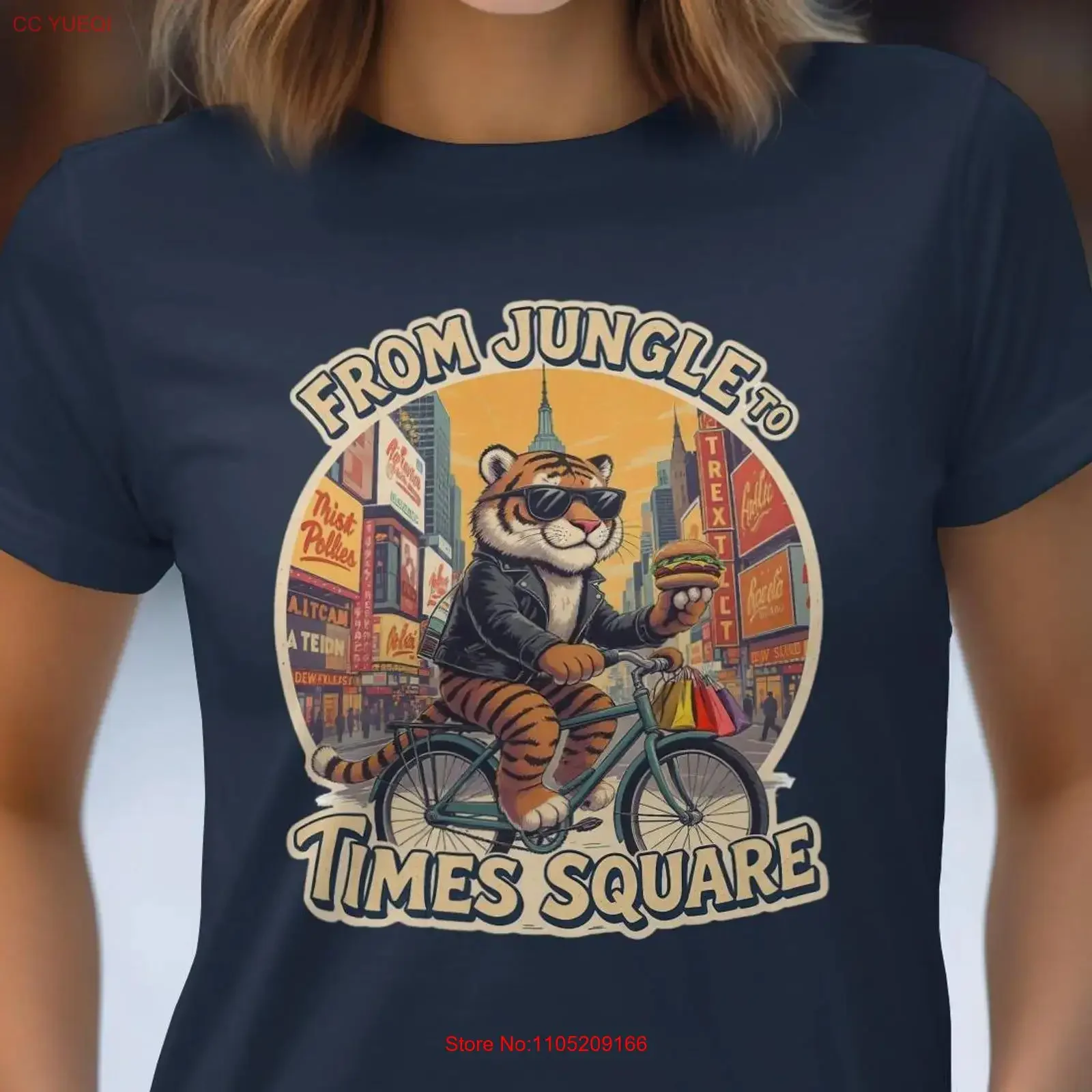 Camiseta Tiger on Bike NYC Times Square Souvenir vintage Ropa de diseñador lavada Gráfico cómodo Unisex Estirado Transpirable