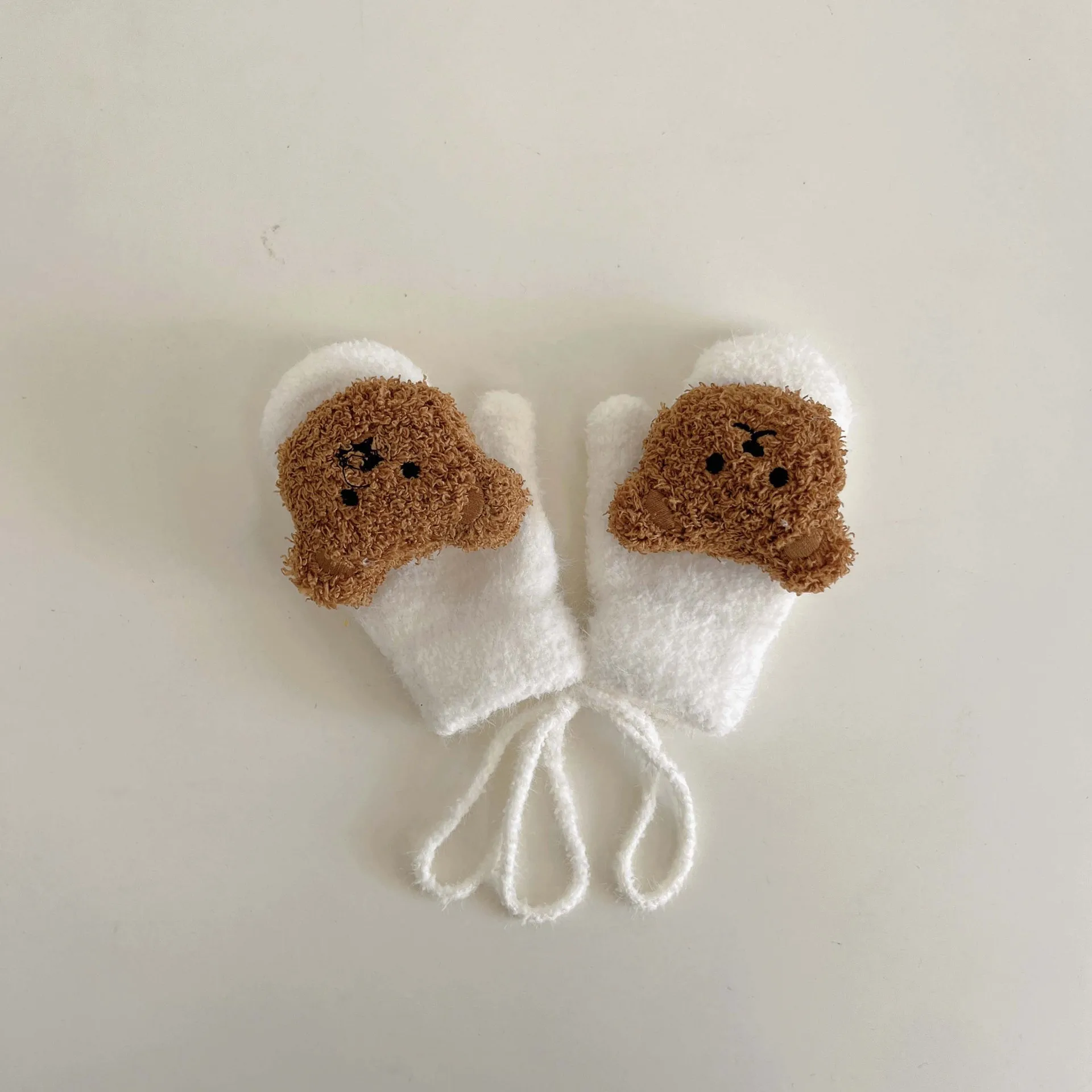 Cartoon Bear Baby Mittens Winter Warm Kids Baby Girl Gloves Knitted Children Toddler Thick Teething Mitten Handschoen 1-4Y