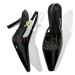 【Measure your feet length before order】Buckle Elegant Luxury Designer Women Sandals High Heels Slingback Banquet Shoes 12-CHC-33