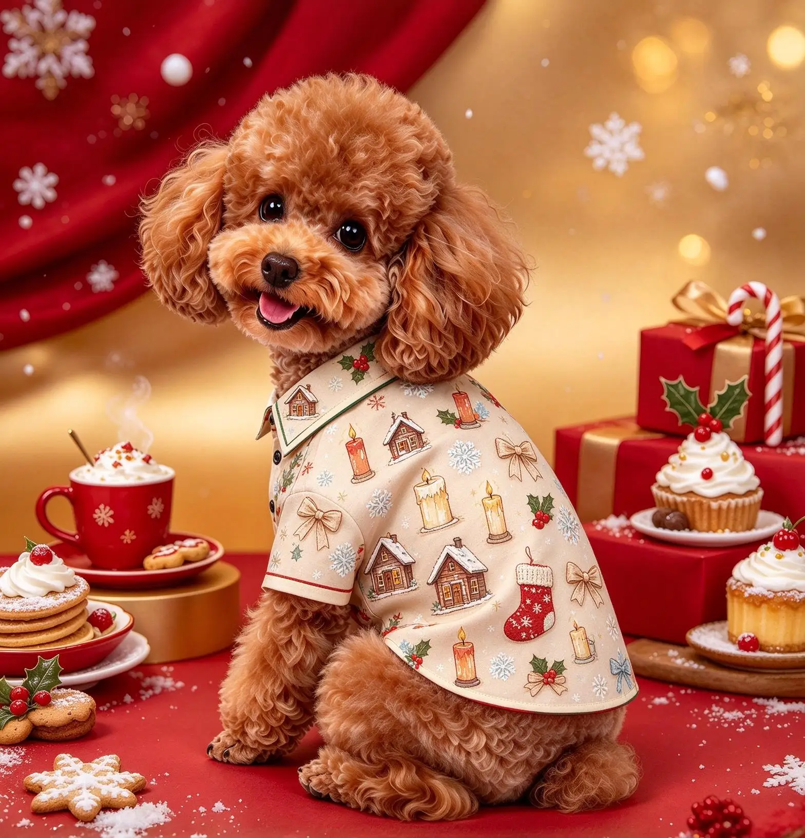 Christmas Pet Button Down Shirt, Xmas Cookie Gift Bell Angel Print Short Sleeve Soft Clothes for Cats & Dogs