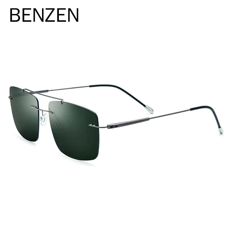 

BENZEN Titanium Alloy Metal Castings Rimless Square Sunglasses Men New Frameless Polarized Sun Glasses Women 9769