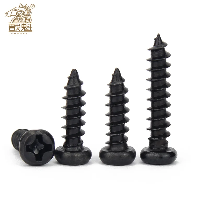 50/ 100/ 200/ 500pcS M1 M1.2 M1.4 M1.7 M2 M2.6 M3 M3.5 Black Steel Small Phillips Flat Cross Round Pan Head Self-tapping Screw