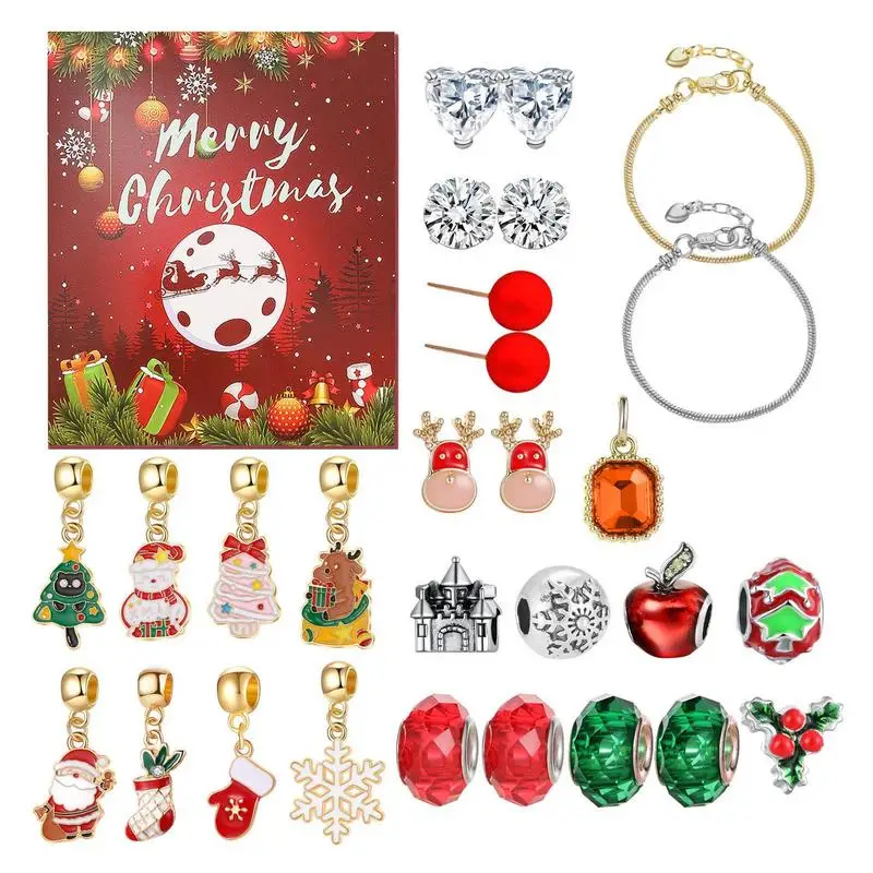 Christmas Advent Calendar Jewelry Jewelry Making Kit Red Santa Claus Countdown Calendar Cartoon Bow Candy Snowman Reindeer Santa