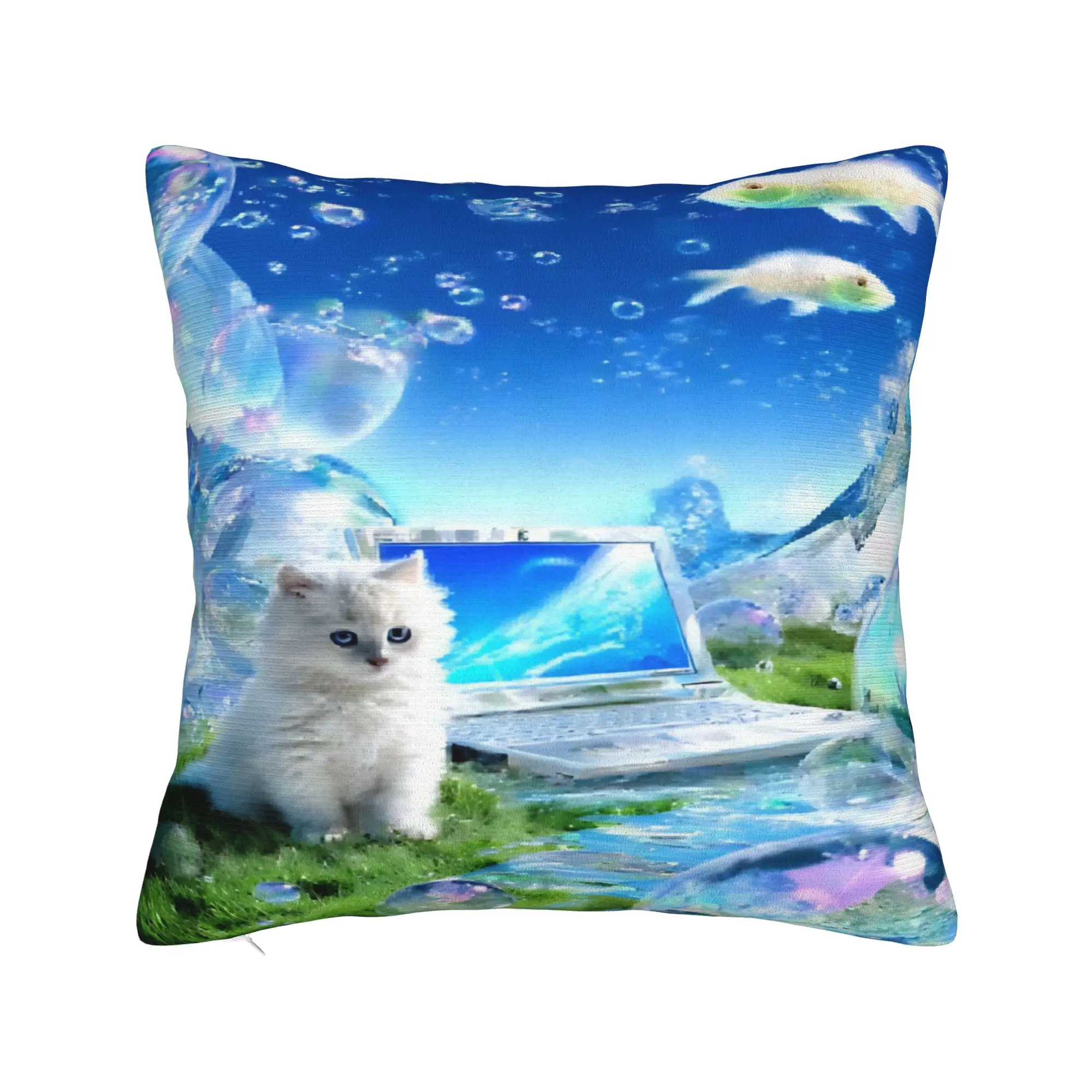 Computer Cat Square Pillowcases Polyester Home Frutiger Aero Cushion Case Cute Decorative Pillowcase 40*40