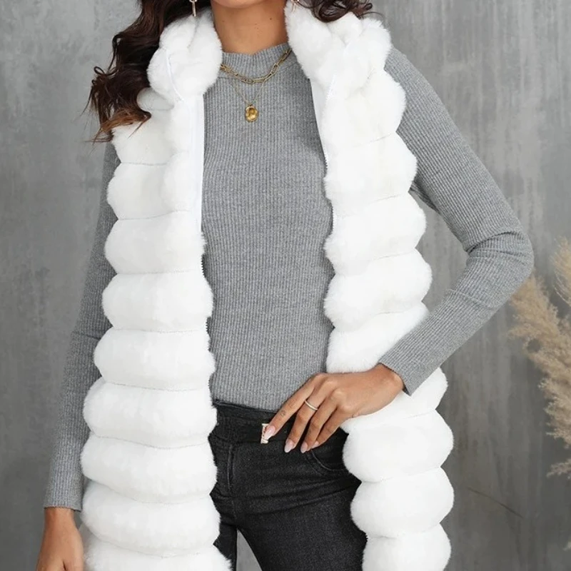 

Осенне-зимний новый меховой жилет длиной миди, тонкая молния, зимняя женская одежда