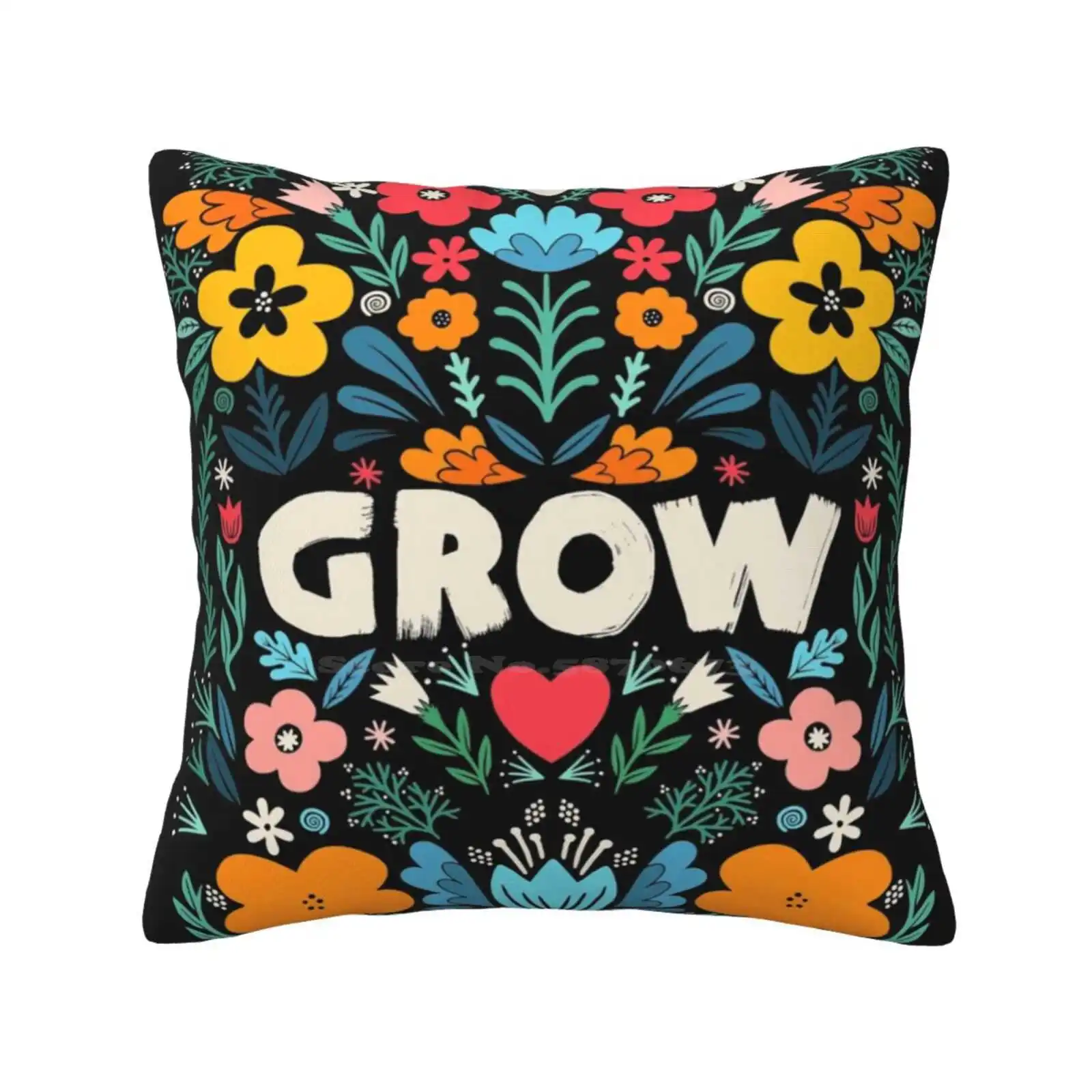 Grow Garden Pillowslip Pillowcase Garden Flowers Grow Floral Lettering Quote Type Typography