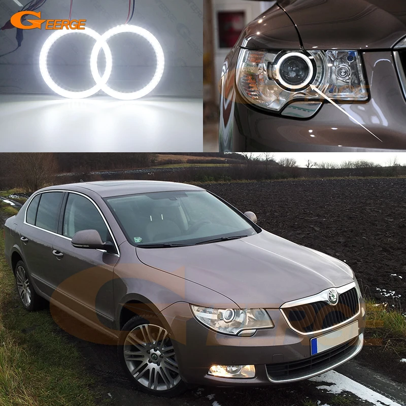 For Skoda Superb 2 II 3T4 3T5 2008 2009 2010 2011 2012 2013 Pre Facelift Ultra Bright LED Angel Eyes Halo Rings Kit Day Light